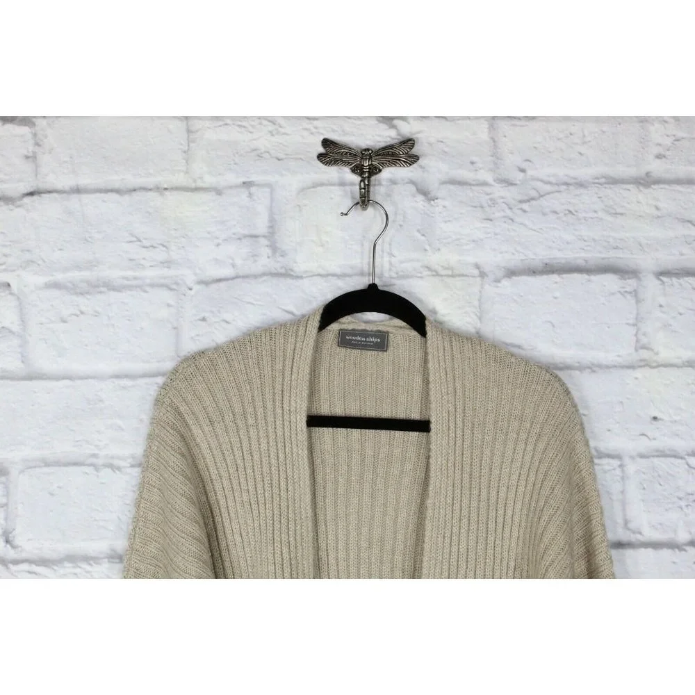 Wooden Ships Beige Ribbed Knit Open Front Cardigan Sweater Size S/M - Picture 2 of 8